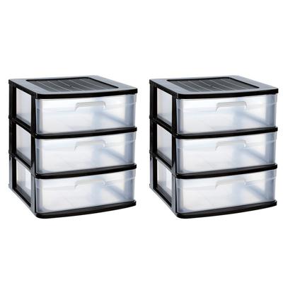 Ladeblok/bureau organizer - 2x lades - zwart/transparant - L40 x B39 x H49.5 cm - kunststof