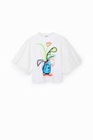 T-shirt met volumineuze poplin mouwen - WHITE - XS