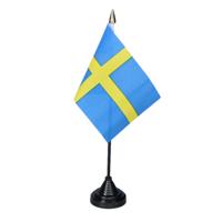 Vlag Zweden tafelvlaggetjes - 1x stuks - 10 x 15 cm vlag - met zwarte standaard