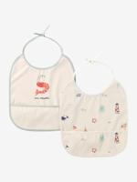 Set van 2 geplastificeerde babyslabbetjes wit, bedrukt