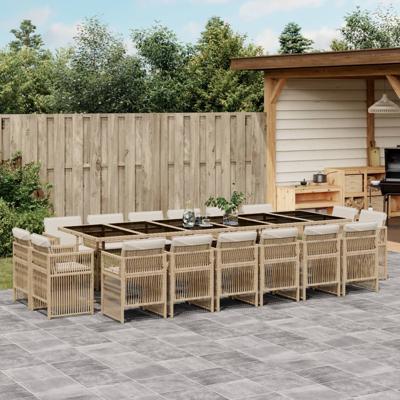17-delige Tuinset met kussens poly rattan beige