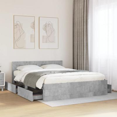Bedframe met hoofdeinde bewerkt hout betongrijs 160x200 cm