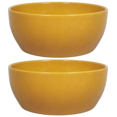 Bloempot schaal - 2x - glanzend - oker geel - keramiek - voor kamerplant - H9.5 x D22.5 cm