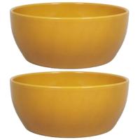 Bloempot schaal - 2x - glanzend - oker geel - keramiek - voor kamerplant - H9.5 x D22.5 cm