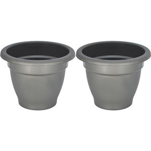 2x Grijze ronde plantenpot/bloempot Redonda 25 cm kunststof