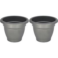 2x Grijze ronde plantenpot/bloempot Redonda 25 cm kunststof