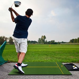 3-In-1 Tee Mat voor Golf Hoogwaardige tee Mat met Kunstgras 2 Golf Tees 2 Alignment Rods & 6 Voorgeboorde Tee Holes