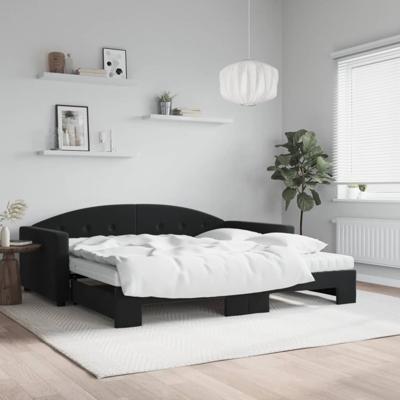 Slaapbank onderschuifbed en matrassen 100x200 cm fluweel zwart
