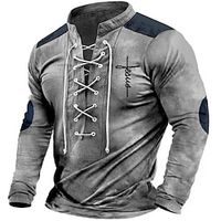 Grafische prints Geloof Modieus Ontwerper Casual Voor heren Henley-shirt Grafische T-shirts Buiten Alledaagse kleding Vakantie T-shirt Bruin Leger Groen Donkerblauw Lange mouw Henley Overhemd Lente Lightinthebox