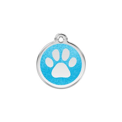 Paw Print Aqua glitter hondenpenning small/klein dia. 2 cm - Reddingo