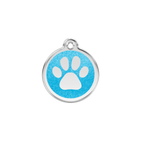 Paw Print Aqua glitter hondenpenning small/klein dia. 2 cm - Reddingo