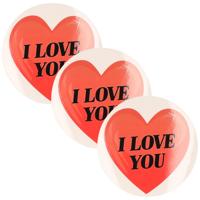 Cadeausticker - 3x - rond - I Love You hart - 9 cm - transparant - sticker