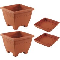 4x stuks vierkante plantenbakken terra cotta met opvangschaal 35 x 35 x 27 cm