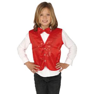 Verkleed set voor kinderen - gilet en vlinderstrikje - rood - pailletten - one size - carnaval