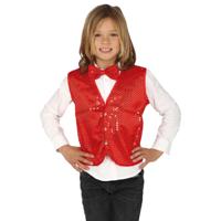 Verkleed set voor kinderen - gilet en vlinderstrikje - rood - pailletten - one size - carnaval - thumbnail