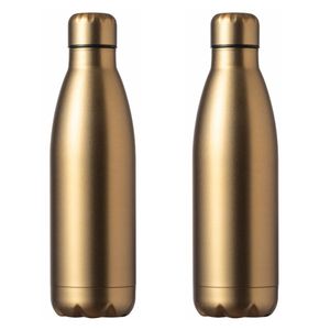 RVS waterfles/drinkfles - 2x - mat goud kleur met schroefdop 790 ml