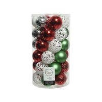 37x stuks kunststof kerstballen wit/rood/groen/zilver mix 6 cm - Kerstbal - thumbnail