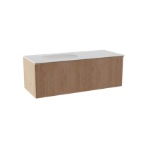 Balmani Forma zwevend badmeubel 135 x 55 cm naturel eiken met Tablo Oval asymmetrisch linkse wastafel in solid surface mat wit, Verticale symmetrische rechte ribbel - thumbnail