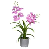 Orchidee bloemen kunstplant in bloempot - roze bloemen - H38 cm - thumbnail