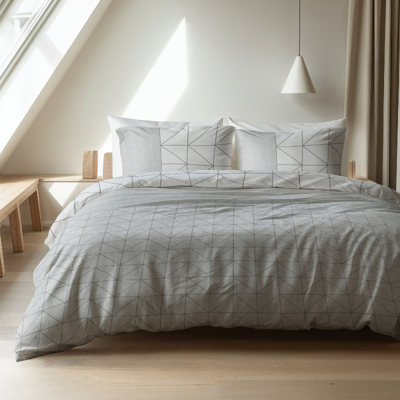Dekbedovertrek Katoen-Flanel - Geometric - Tweepersoons (200x200 Cm) - Grijs & Meerkleurig Flanel - Modern & Patroon - Sleeptime Elegance - Dekbed-Discounter.nl