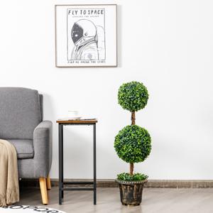 90 cm Dubbele Bolboom met UV- en Waterbescherming met Cement Gevulde Pot en Echt Houtrotan Kunstmatige Potplant voor Thuis Kantoor