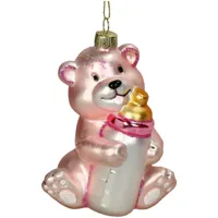 Kersten Ornament Geboorte teddy glas roze 11.4cm