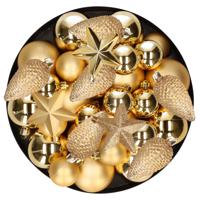 Kerstversiering kunststof kerstballen goud 6-8-10 cm pakket van 62x stuks - Kerstbal - thumbnail