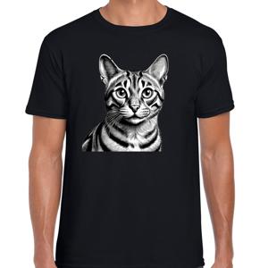 Cadeau/verkleed T-shirt heren - zwart - Bengaal kat/poes - kattenliefhebber