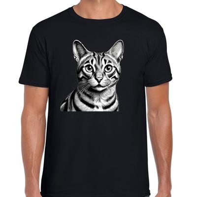 Cadeau/verkleed T-shirt heren - zwart - Bengaal kat/poes - kattenliefhebber
