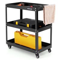 3-Laags Rollende Gereedschapswagen Zware Metalen Wagen met 3 Ruime Planken en 4 Universele Wielen met 2 Remmen-Zwart