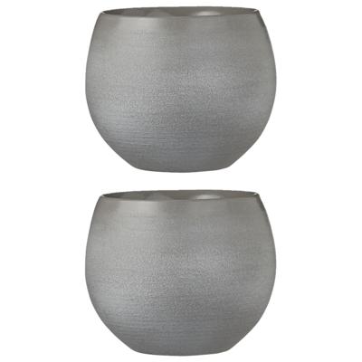Mica Decorations Bloempot - 2x - grijs - keramiek - 18 x 15 cm