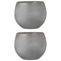 Mica Decorations Bloempot - 2x - grijs - keramiek - 18 x 15 cm