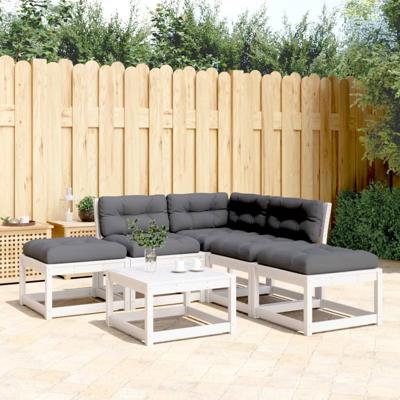 5-delige Loungeset met kussens massief grenenhout wit