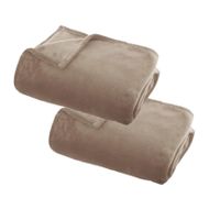 2x Stuks Fleece deken/fleeceplaid donker beige 130 x 180 cm polyester