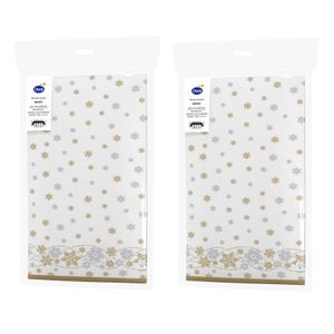 2x stuks kerst thema tafellakens/tafelkleden met gouden sneeuwvlokken 138 x 280 cm