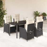 5-delige Tuinset met kussens poly rattan zwart