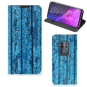 Motorola One Zoom Book Wallet Case Wood Blue
