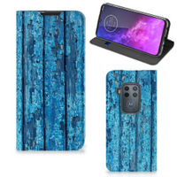 Motorola One Zoom Book Wallet Case Wood Blue - thumbnail