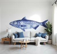 Blauwe sardine met tegeltextuur vissen sticker