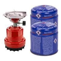 Vakantie kook set - camping kookstel 1 pit - incl. 2x gas navulling - priktank - 190 gram