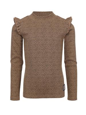 LOOXS Little winter t-shirt meisjes - bruin - mini luipaard/rib/longsleeve
