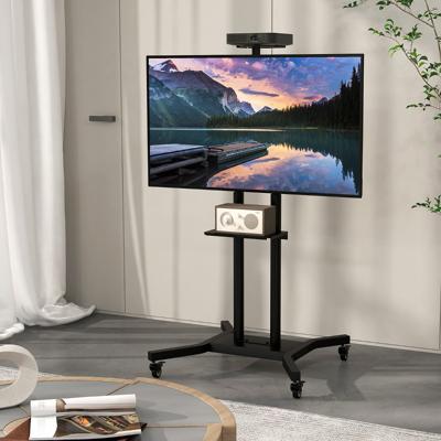Verrijdbaar TV-Meubel voor Platte en Gebogen TV's van 32“ tot 70” tot 50 kg Verstelbare TV-Trolley met Wielen 2 Planken voor Camera en AV