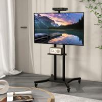 Verrijdbaar TV-Meubel voor Platte en Gebogen TV's van 32“ tot 70” tot 50 kg Verstelbare TV-Trolley met Wielen 2 Planken voor Camera en AV