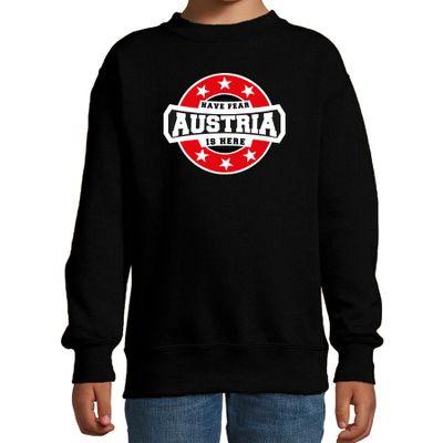 Have fear Austria is here / Oostenrijk supporter sweater zwart voor kids Have fear Austria is here / Oostenrijk supporter sweater zwart voor kids