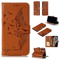 Feather patroon Litchi textuur horizontale Flip lederen draagtas met portemonnee & houder & kaartsleuven voor Huawei P Smart Z/Y9 Prime (2019) (bruin)