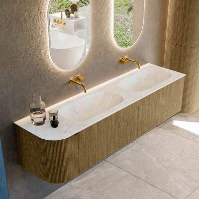 Badmeubel Mondiaz Kurve-Dlux | 175 cm cm | Meubelkleur Dusk | Wastafelkleur Opalo | Solid surface | Dubbel / Rechts spoelbak | Zonder kraangat(en)