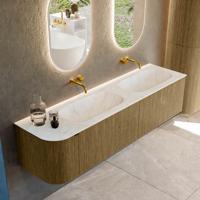 Badmeubel Mondiaz Kurve-Dlux | 175 cm cm | Meubelkleur Dusk | Wastafelkleur Opalo | Solid surface | Dubbel / Rechts spoelbak | Zonder kraangat(en)