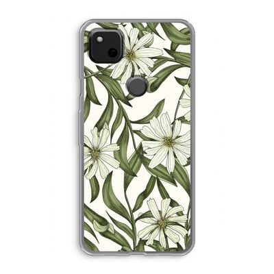 Wit bloemenpatroon: Google Pixel 4a Transparant Hoesje