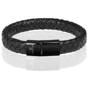 Memphis gevlochten leren armband Zwart-17cm