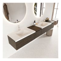 Mondiaz Bukla 240cm badmeubel met module 40 links dark brown 4 lades met wastafel dubbel 2 kraangaten kleur talc Mondiaz Bukla 240cm badmeubel met module 40 links dark brown 4 lades met wastafel dubbel 2 kraangaten kleur talc